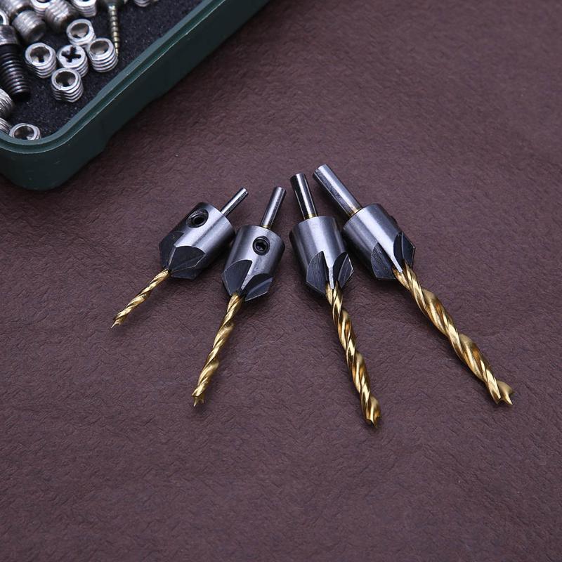4PCS 3-6mm HSS Drill Bit Set Woodworking Countersink Chamfers Home Hand Tools Carpentry Reamer Woodworking Chamfer End Milling