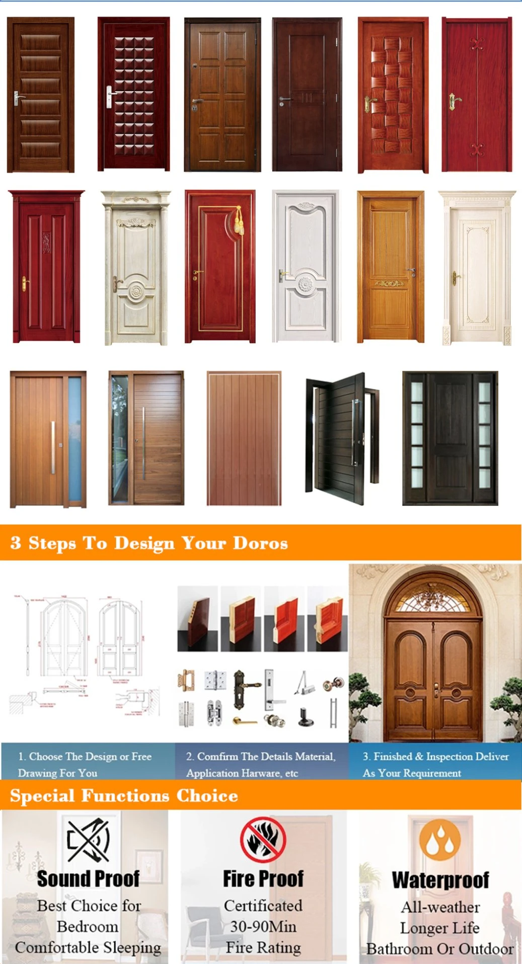 High Quality Wood Carving Double Doors Carved for Main Entrance Engraving Wooden Woden Door