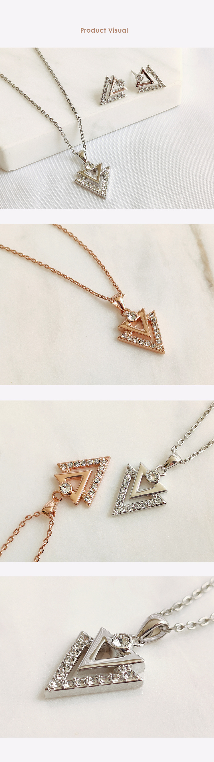 Crystal Jewelry V Shape Triangle Pendant Geometric Unisex Necklace
