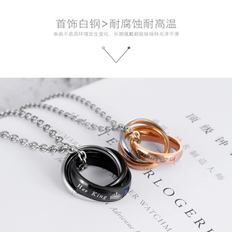 Fashion Charm Pendant Necklace, Wholesale Chain Crystal Initial Letter King Queen Lover Couples Titanium Steel Necklace