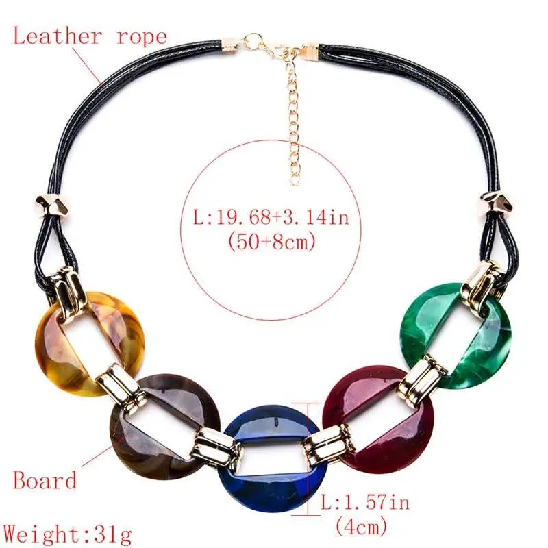 Acrylic Geometric Pendant Necklace Multi-Color Circle Hollow Leather Chain Necklace Best Design Pearl Necklace Jewelry