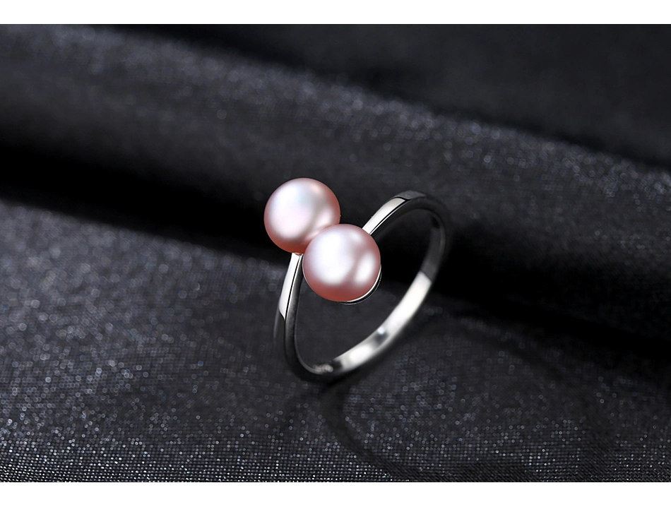 Daily Simple 925 Silver Double Freshwater Pearls Finger Rings