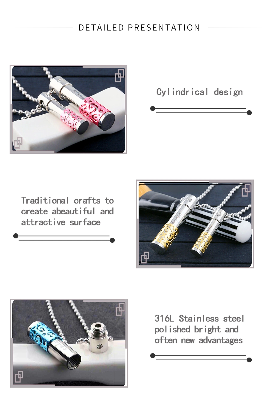Fashion Stainless Steel Jewelry Necklace Perfume Bottle Necklace Pendant