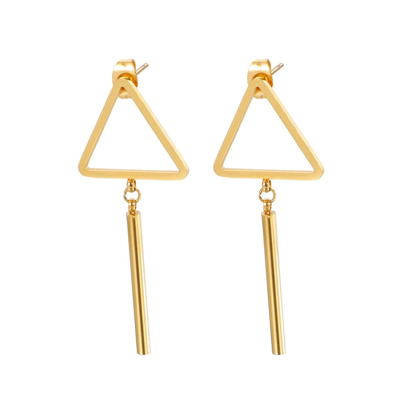 Geometric Triangle Titanium Tassel Gold-Plated Stainless Steel Earrings Stud