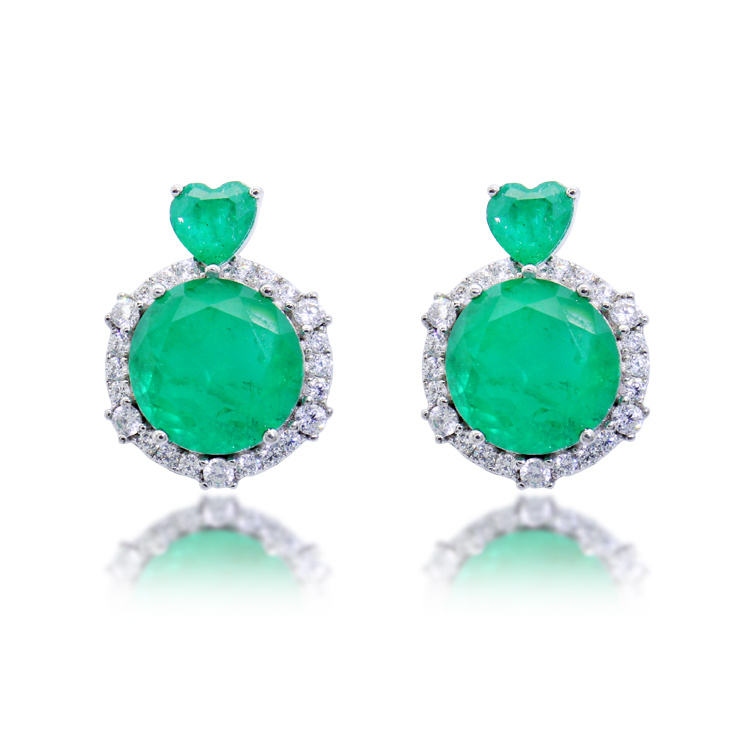 Luxury Female CZ Green Earrings Sterling Silver Wedding Earrings Vintage Stud Earrings
