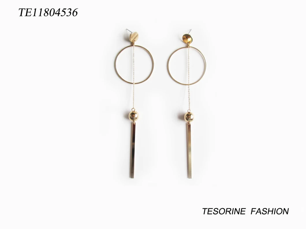 Simple Design Gold Plated Earring Geometric Round Bar Pendant Earrings Silver Earrings