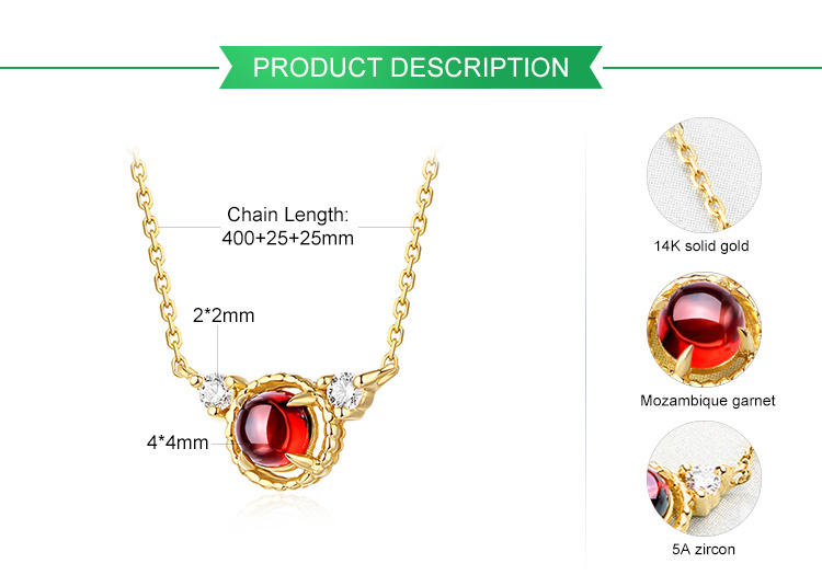 Dainty 14K Gold Jewelry Garnet Necklace Fine Solid Gold Necklace with Gemstone