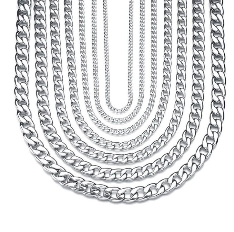 Different Size Cuban Link Chain Made Copper Alloy Gold Plated Necklace