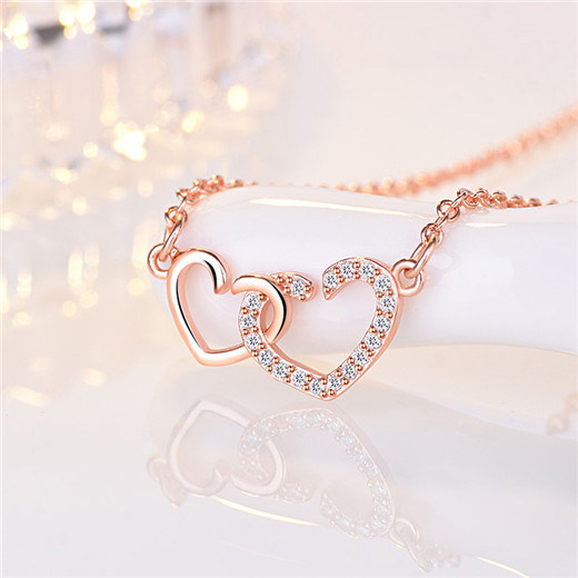 Double Love Necklace Women's Hollow Heart-Shaped Clavicle Chain Necklace
