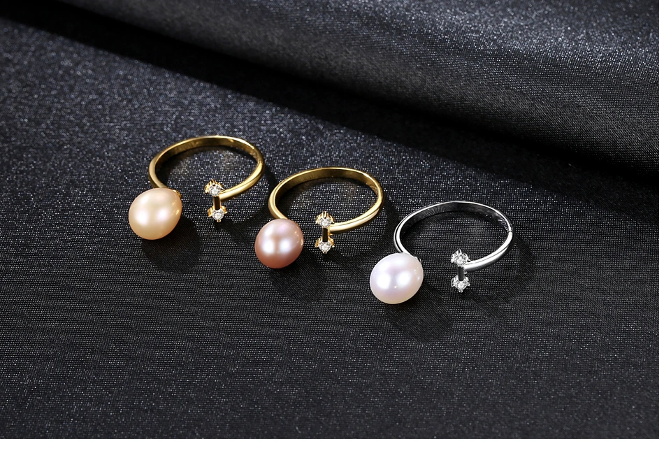 Daily CZ 925 Sterling Silver Finger Freshwater Pearl Rings