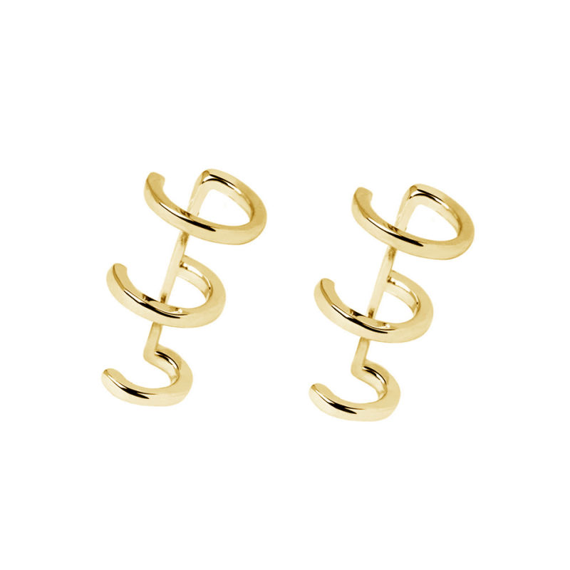 Fashion Triple Band 18K Gold Plated Ear Cuff Minimalist 925 Sterling Silver Earring