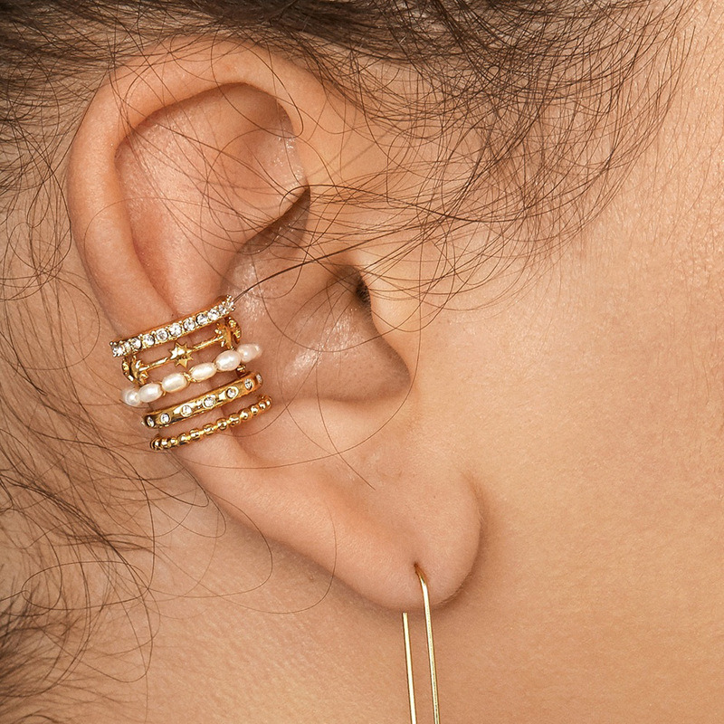 Women Jewelry Multilayer Stacked Star Zircon Diamond Pearl Ear Cuff Earring