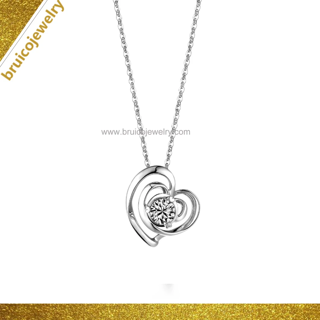 Fashion Jewellery Heart-Shaped 925 Sterling Silver Jewelry Pendant Necklace with Diamond for Wedding Anniversary Gifts