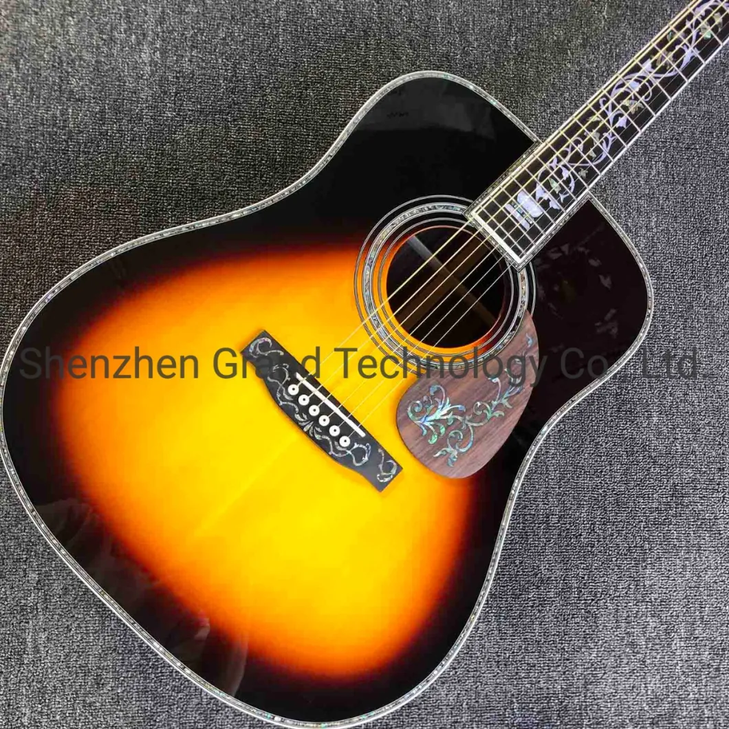 Custom Solid Spruce Top Life Tree Abalone Inlays 41 Inch Deluxe Acoustic Guitar in Sunburst