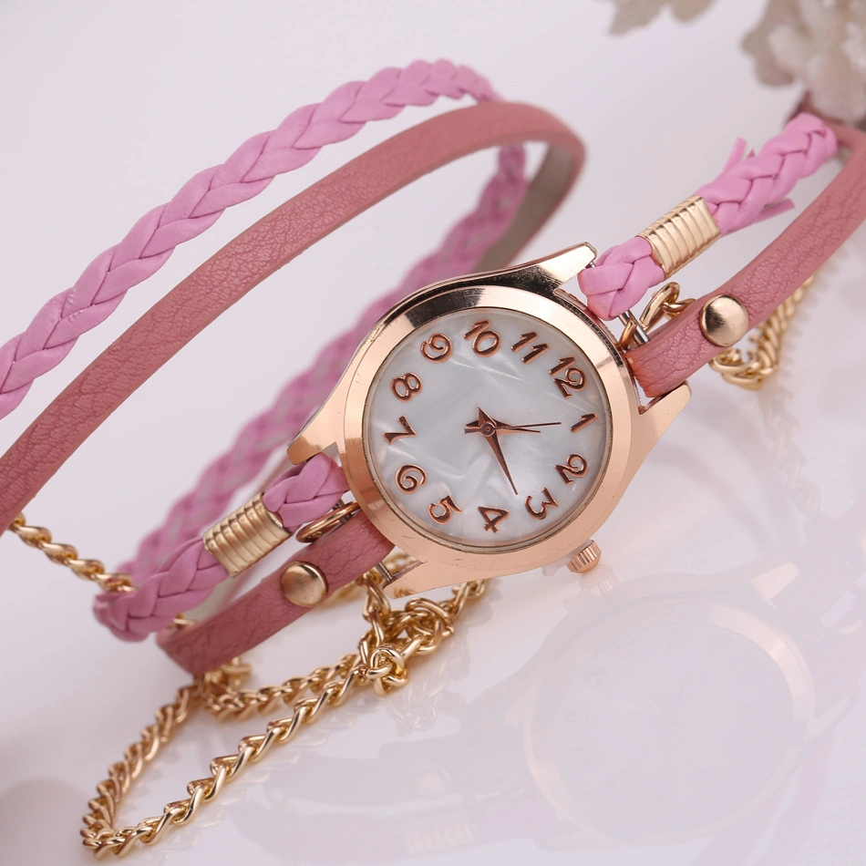 Womens Vintage Weave Leather Wrap Bracelet Wrist Watch Gold Chain Braided Leather Fashion Watches Analog Quartz Bracelet Watches Esg13635