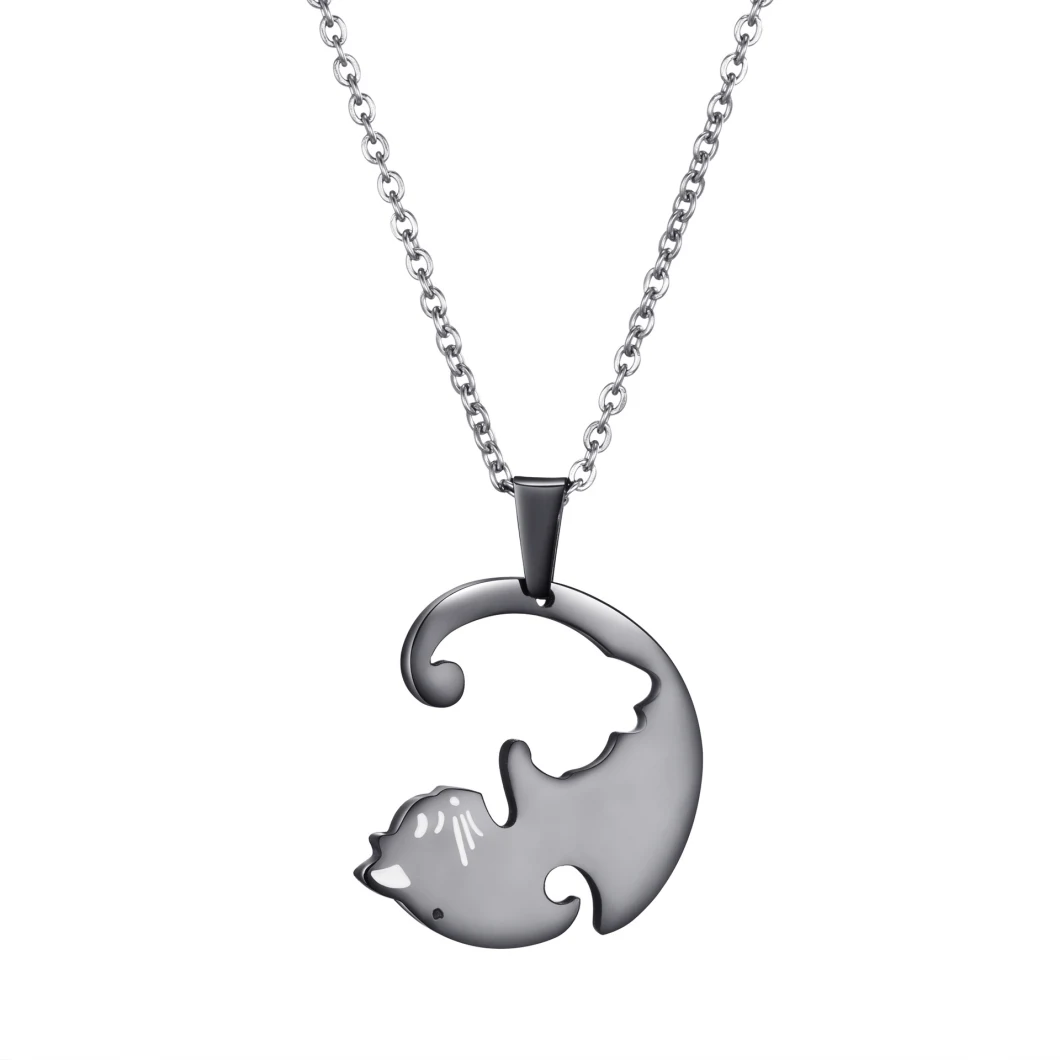 Couples Jewelry Necklaces Black White Couple Necklace Titanium Steel Animal Cat Pendants Necklace