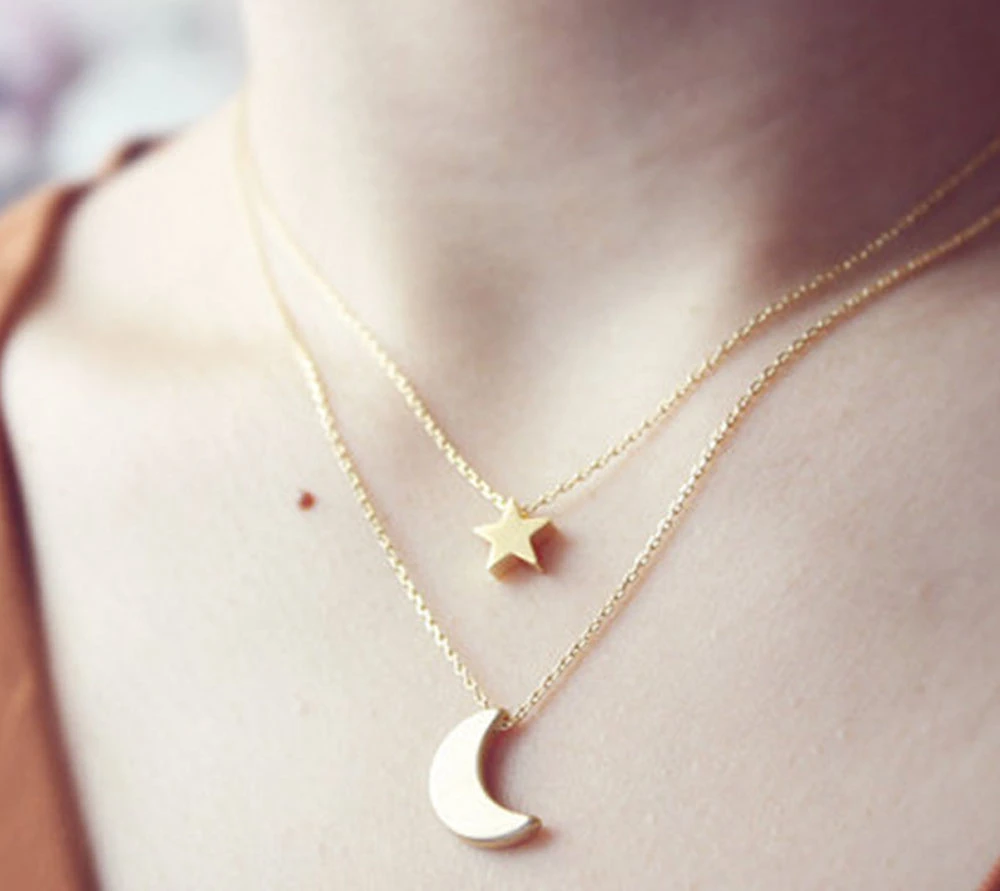 Fashion Moon Star Pendant Choker Necklace Alloy Zinc Chain Necklace