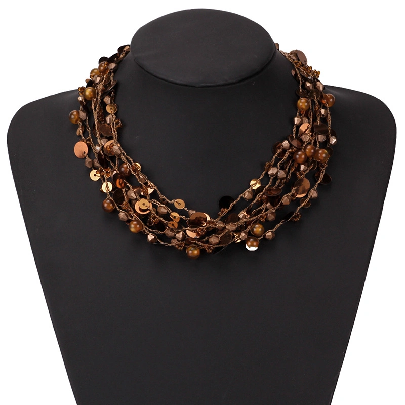 Fashion Jewelry for Women Handmade Multilayer Pearl Sequins Statement Simple Choker Necklace