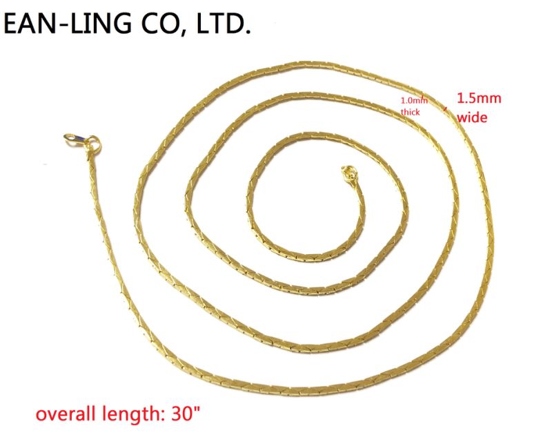 Gold Plating Triangle Flat Snake Chain Necklace 30"