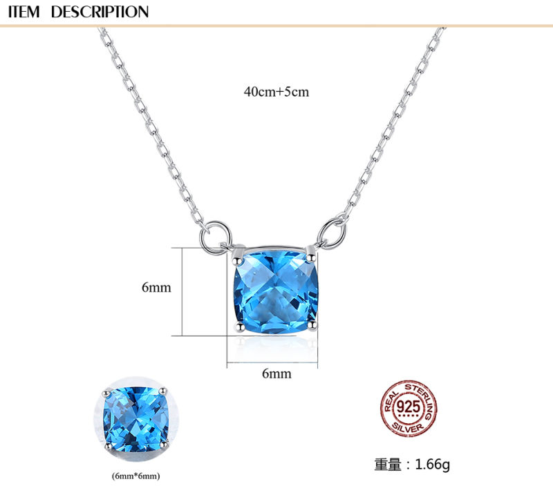 Blue Topaz Pendant Necklace Jewelry Luxury 925 Silver Necklace