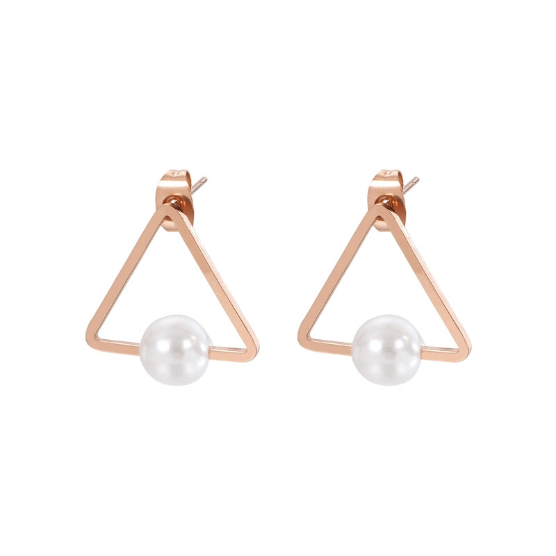 Geometric Shape Triangle Pearl Gold-Plated Stainless Steel Earrings Stud