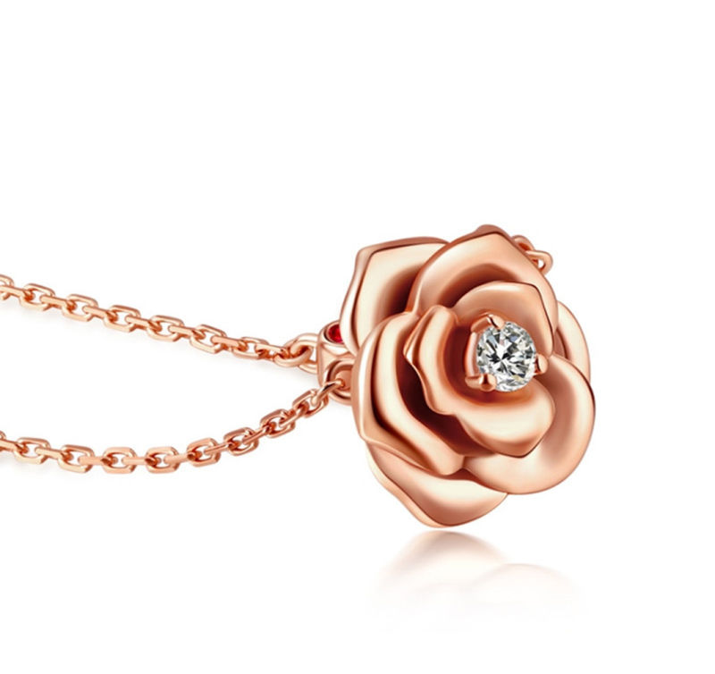 Fashion Jewelry Valentine's Day Gift Hand Craft Rose Necklace Sterling Silver Necklace for Girls