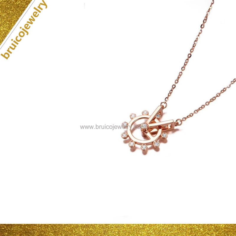 Fashion Women 925 Sterling Silver Jewelry Necklace with Synthetic Zircon with Rose Gold Color Chain Necklace