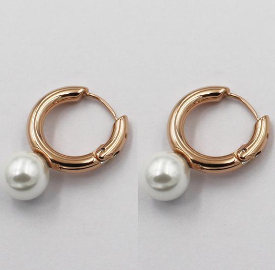 Newest Designed Round Simple Plain Stainles Steel Earring Jewelry with Water Pearl