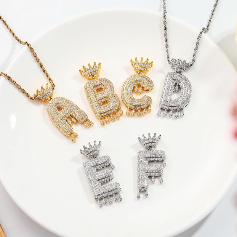 English Alphabet Crown Long Hip-Hop Necklace Men's Neutral Exaggerated Full Diamond Necklace