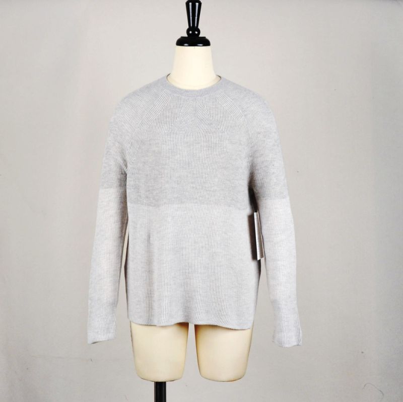 Wool Cashmere Directional Rib Crew Neck Pullover Sweater