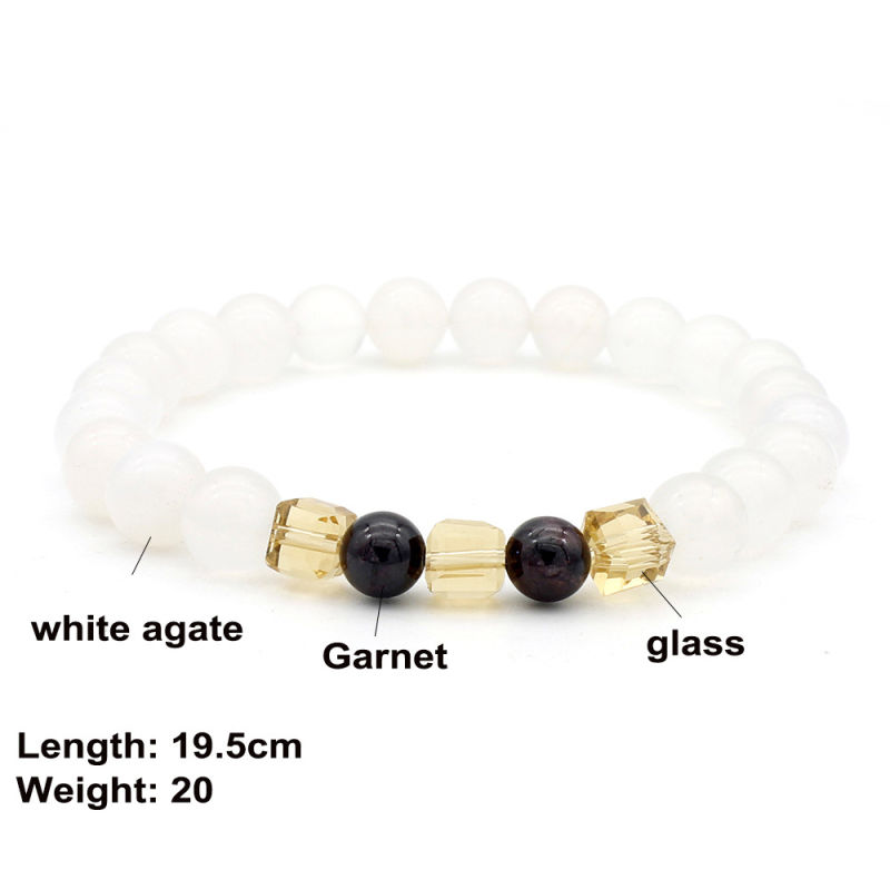 Popular Jewelry Garnet White Agate Beads Bracelet Hand Accessories