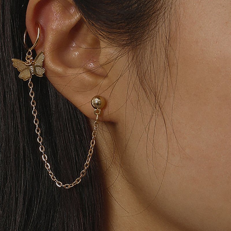 Fashion Jewelry Chain Simple Temperament Tassel Butterfly Ear Clip Earrings