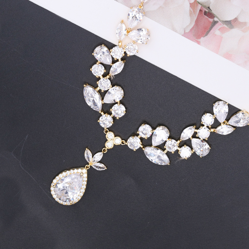 Top Quality Luxury Cubic Zirconia Diamond Wedding Accessories Bridal Jewelry Necklace Set