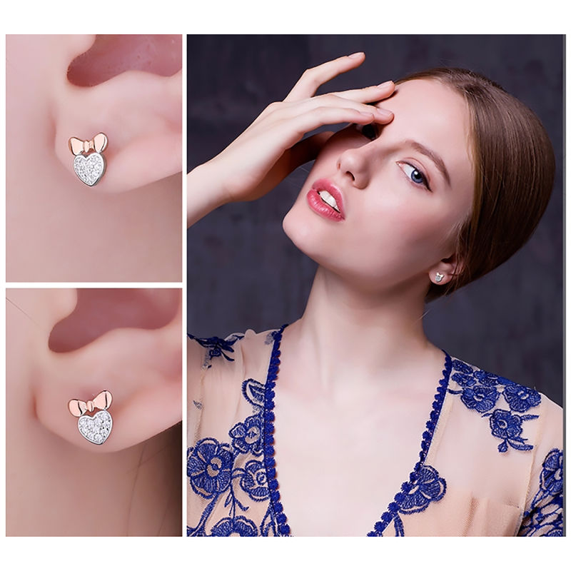 925 Sterling Silver Earrings Heart Shape Earrings Cubic Zirconia Plated Rose Gold Earrings for Women