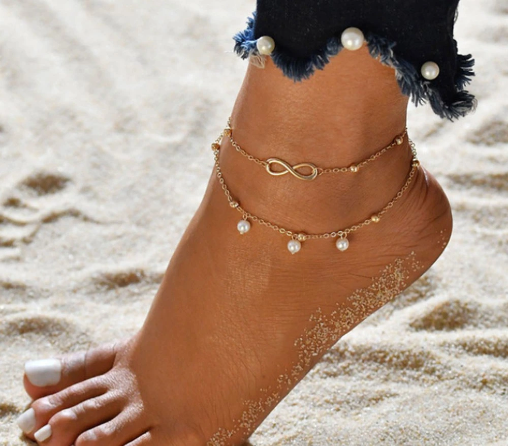 Hot Selling 4PCS Set Multilayer 18K Gold Plated Leg Chain Anklets Beach Foot Jewelry Layered Figaro Chain Anklet for Women Girl