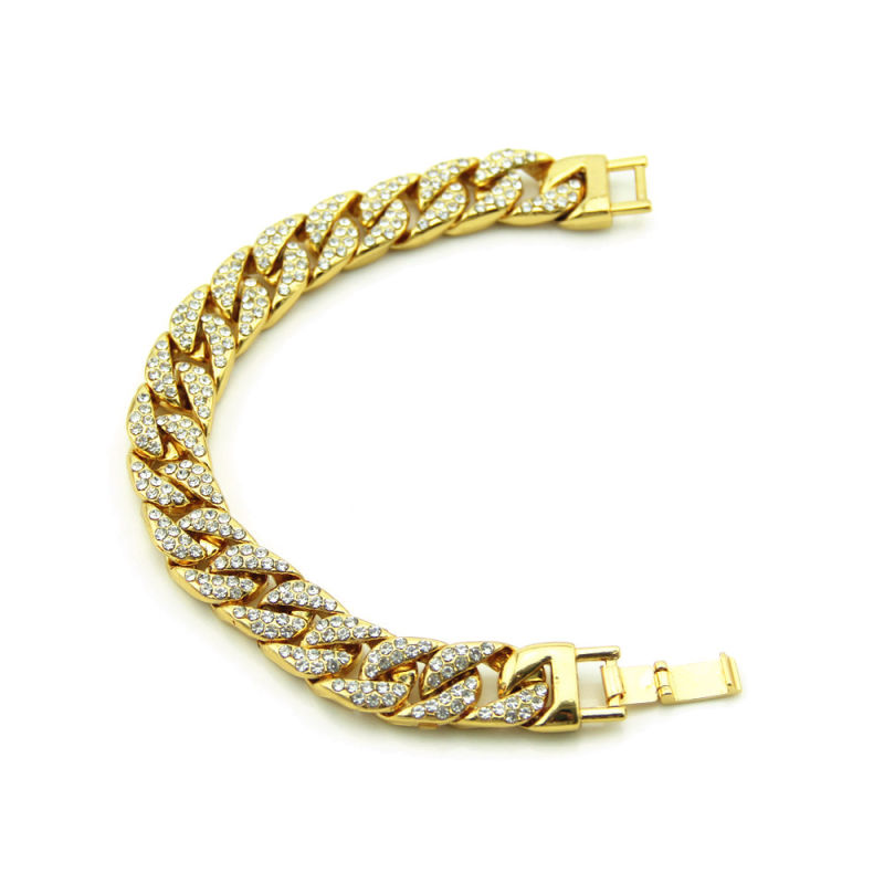 Geometric Square Cuban Chain Necklace with Colored Diamonds Hip Hop Gold Bracelet Hiphop Popular Jewelry