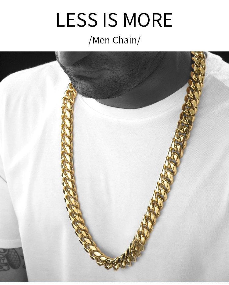 12mm Width Charm Mens Stainless Steel Cuban Link Necklace
