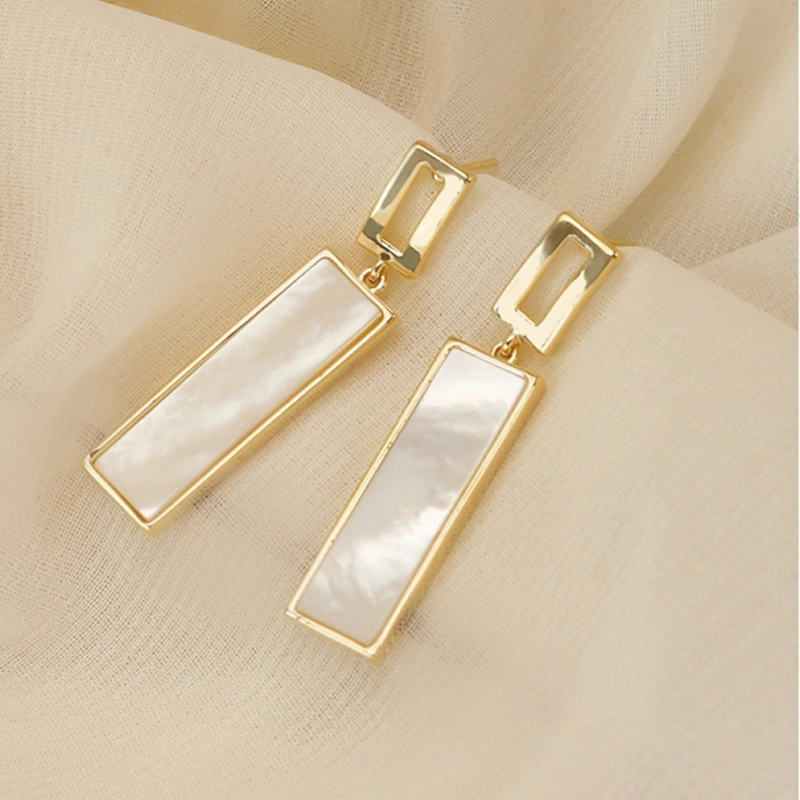 Fashion Accessorise S925 Sterling Silver Jewelry Square Personality Shell Earrings