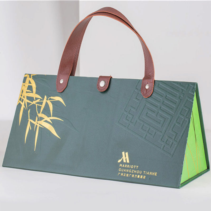 &#160; Factary Triangle Shaped Packaging Mooncake/Zongzi Paper Box with Handle