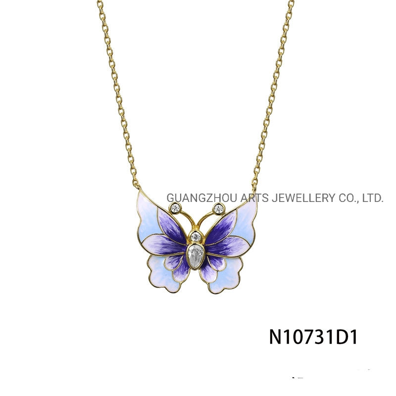 Purple Enamel Over 925 Sterling Silver Butterfly Necklace