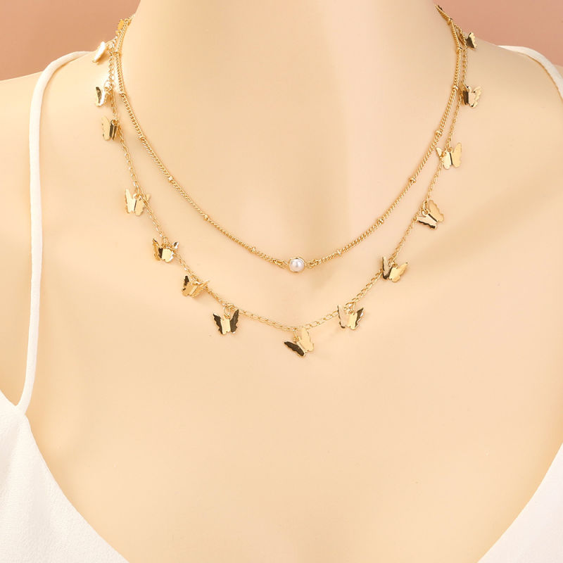 Butterfly Pendant Grab Chain Simple Multilayer Necklace Women