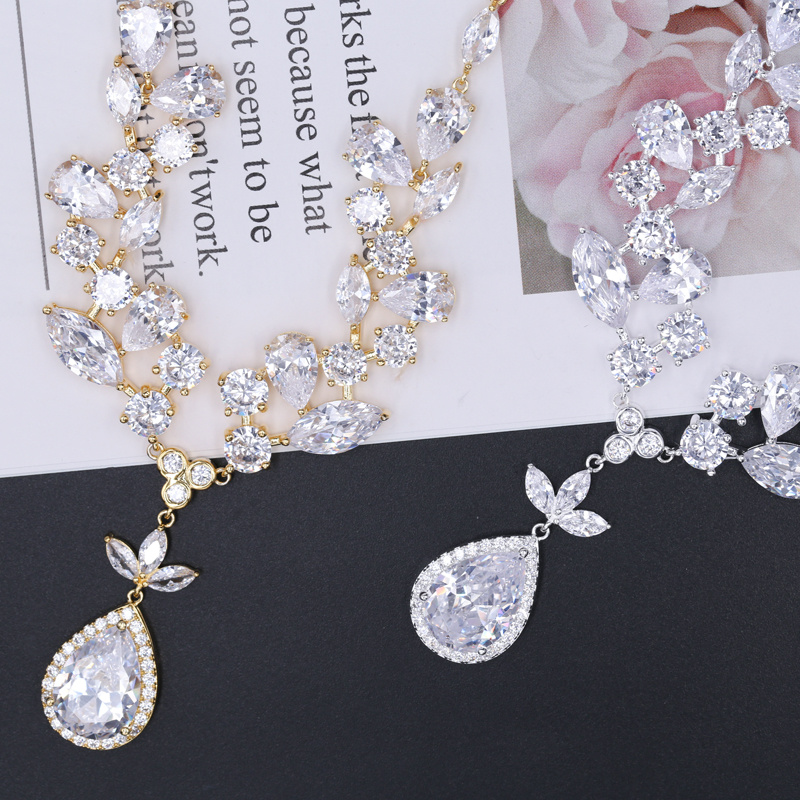 Top Quality Luxury Cubic Zirconia Diamond Wedding Accessories Bridal Jewelry Necklace Set