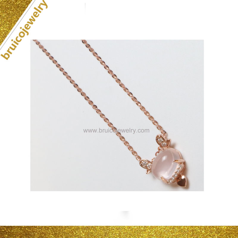 Handmade Silver Jewelry Necklace Gold Jewellery with Rose Quartz