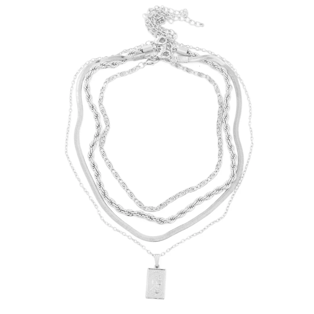 Retro Exaggerated Multilayer Square Brand Pendant Necklace Female Twist Chain Necklace