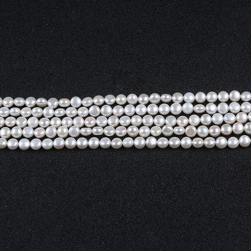 7-8mm White Button Shape Loose Freshwater Pearl Beads Strands