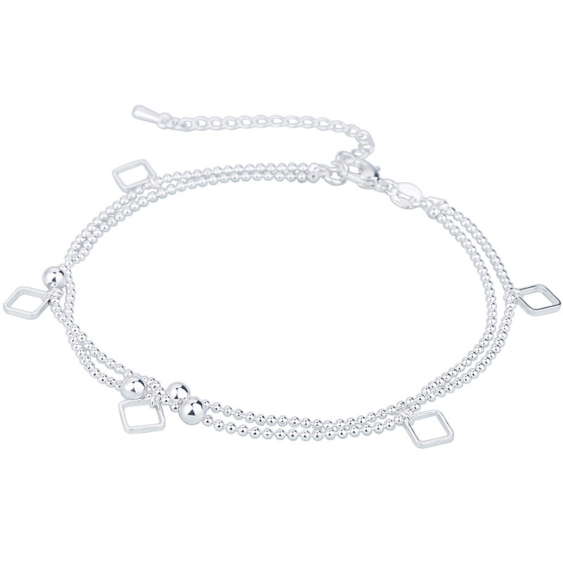 Fashion Simple Hollow out Square Bracelet Charming Girl Silver Color Beads Bracelet Accessories Elegant Wedding Party Jewelry