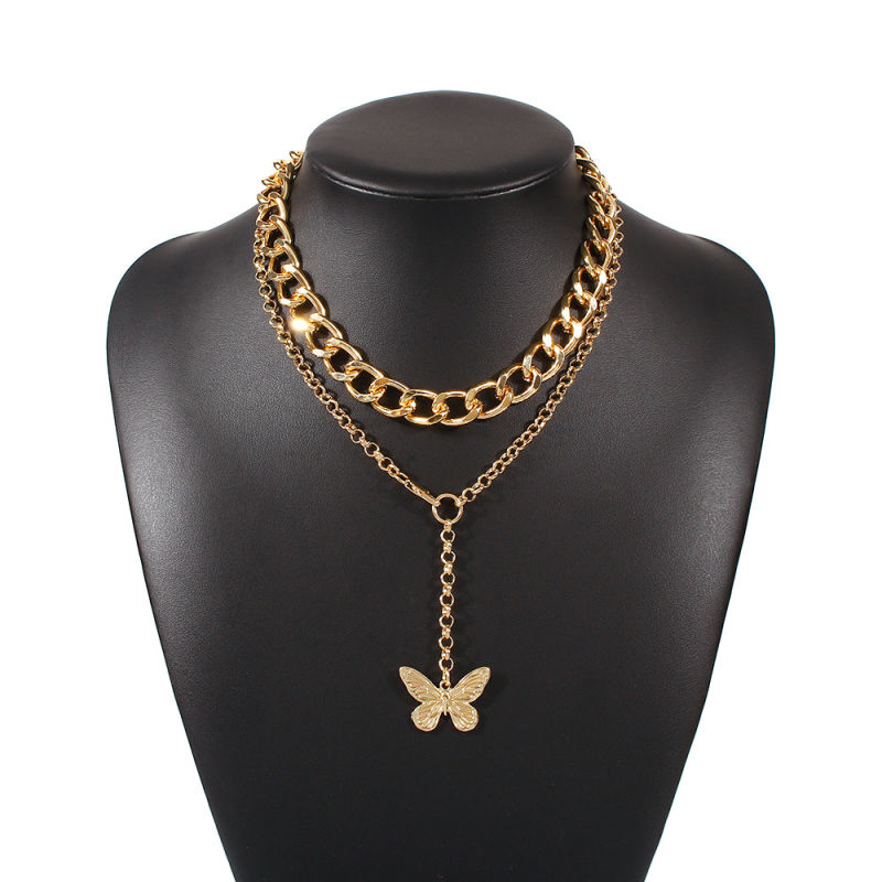 Hot Selling New Design Fashion Jewelry Butterfly Pendant Alloy Chunky Chain Necklace Set