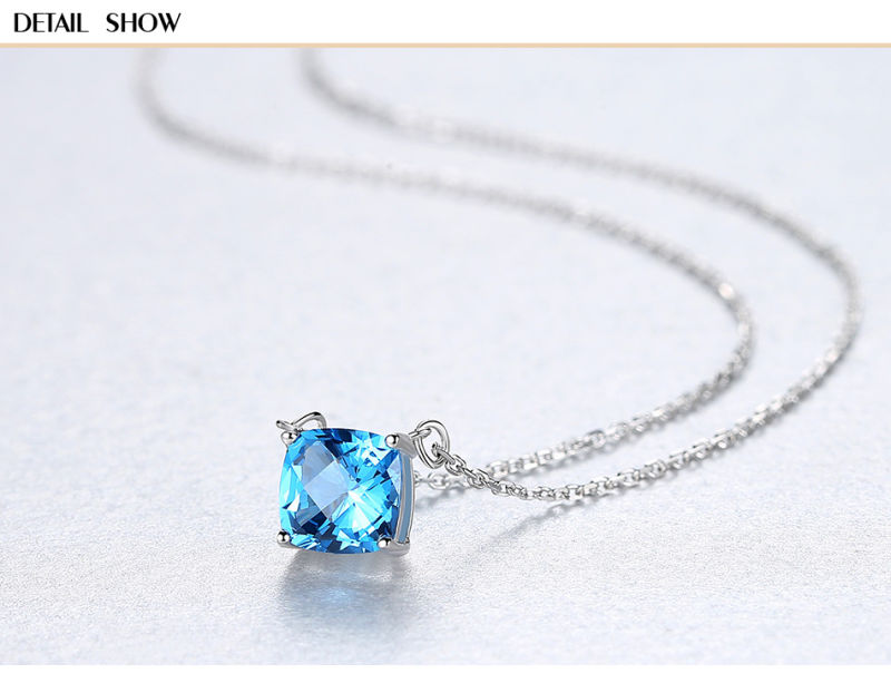 Blue Topaz Pendant Necklace Jewelry Luxury 925 Silver Necklace