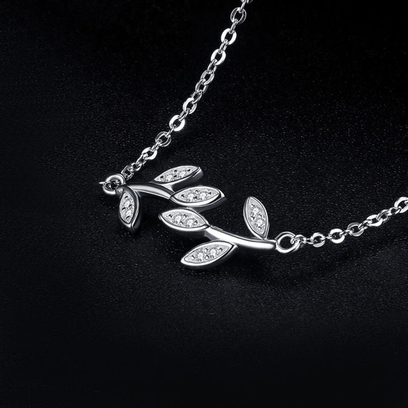Glam Leaf Charm Infinity Cubic Zirconia Necklace with Chain 925 Sterling Silver Jewelry