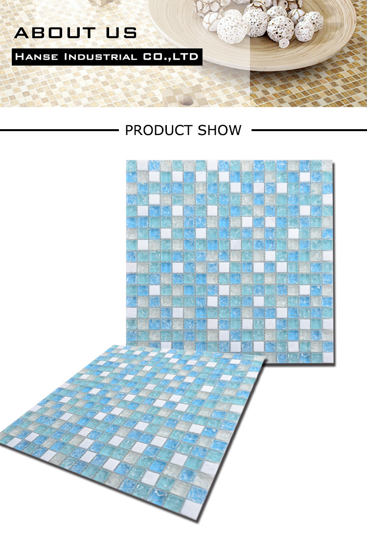 Beautiful Design Blue White Glass and Stone Mosaic Tile